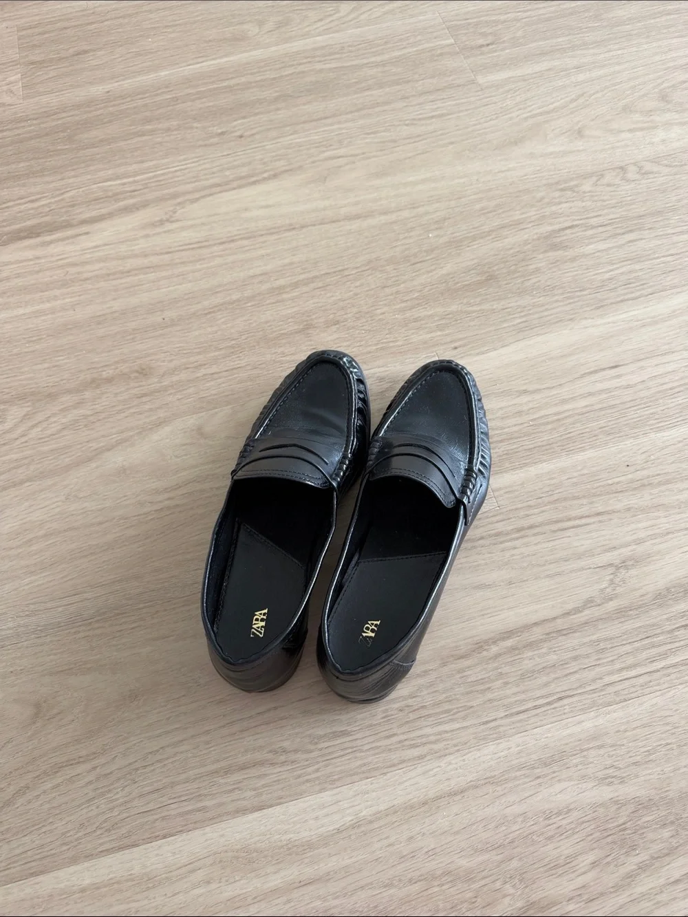 Zara Black Leather Penny Loafers for Men